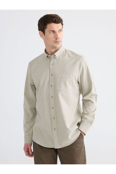 LC Waikiki قميص رجالي بيج بقصة عادية بنقشة الدبل