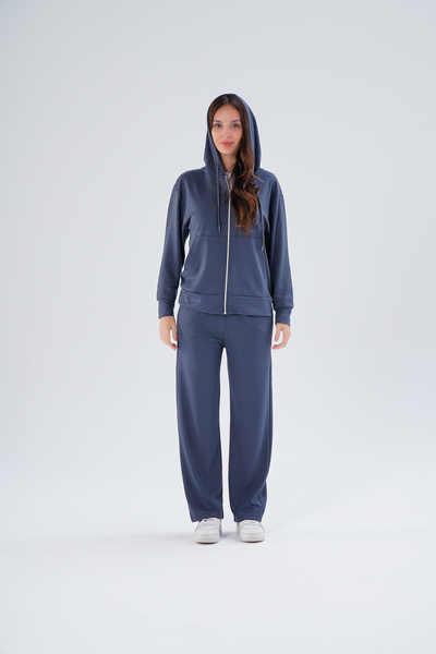 Gülmina Moda Women's Modal Zippered Hooded Top and Bottom Set Comfortable Ful...