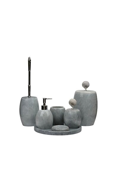 ege gross Dekoratif OVAL Mermer Banyo Seti Takımı 7 Li Aksesuar Detaylı Tasar...