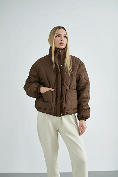 Molly Nelly Kadın Soğan Desen Kapitone Fermuarlı Mont