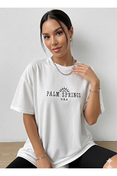 BW Bravely Wear PALM SPRINGS Εμπριμέ Γυναικείο Μπλουζάκι με Λαιμόκοψη Ποδηλάτου