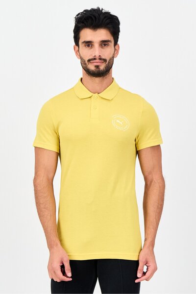 Puma Men Slim Fit Short Sleeve Outdoor Polo Shirt, Yellow
