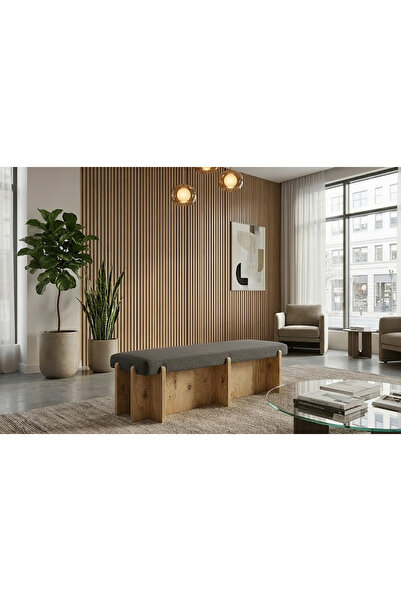 DeccoStil Tower Maxi Doğal Ahşap Bench Puf 40x120 cm-Babyface Kumaş Yatak Ucu...