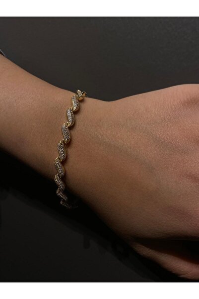 Çelik Kıvrımlı Işıltılı Bileklik-HARBİSEPET