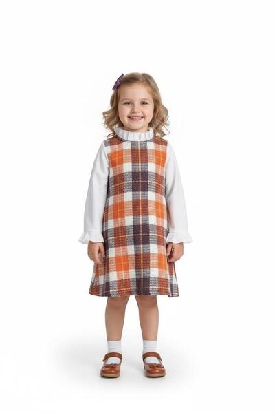 morbella Girl's Vintage Chanel Fabric Checkered Gilet Dress