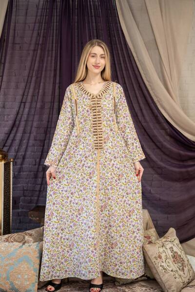 AFandina Embroidered and elegant jalabiya with delicate details and beautiful...