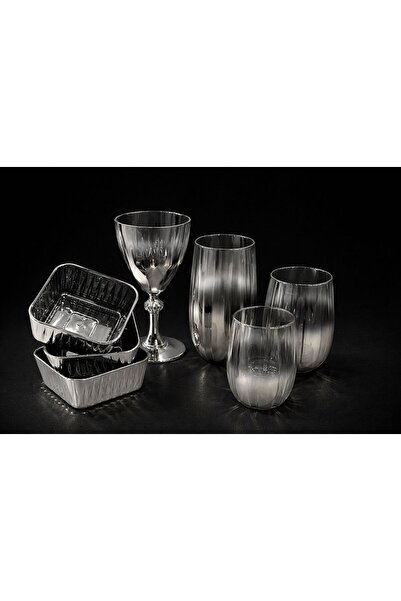 isra kristal Luxury Silver Glass Tableware Set – 6 Goblets, 6 Tall Glasses, 6 Short Glasses, 6 Bowls