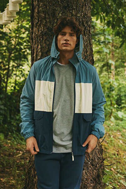 ALTINYILDIZ CLASSICS Indigo Ecru Standard Fit Regular Cut Hooded Coat