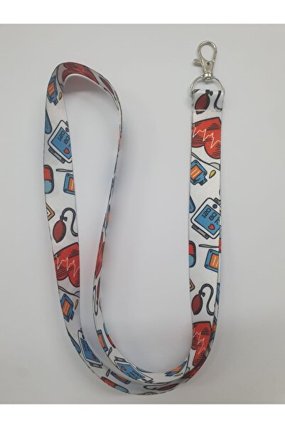 Class Üniforma Boyun İpi Kartlığı | Beyaz & Kırmızı Renkli Desenli Sağlık ve Kurumsal Kullanım