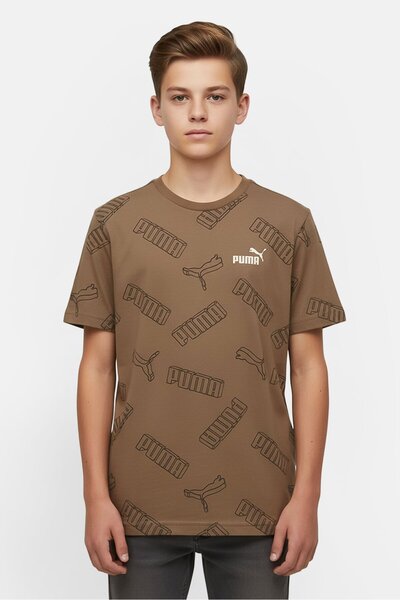 Puma تي شيرت رياضي للأولاد بأكمام قصيرة للأنشطة الخارجية، بني