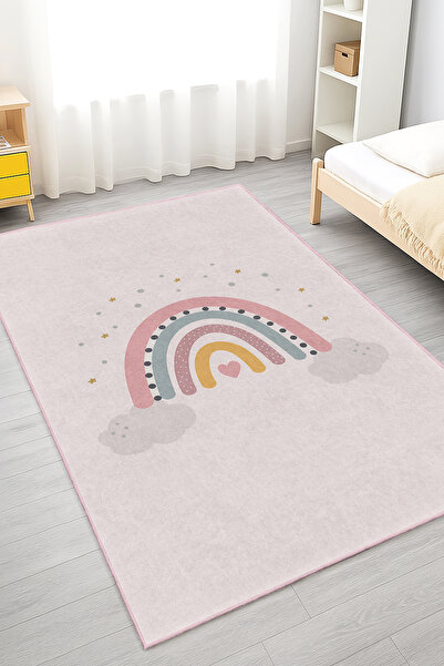 Realhomes Renkli Gökkuşağı Desenli Yıkanabilir Çocuk Odası Halısı