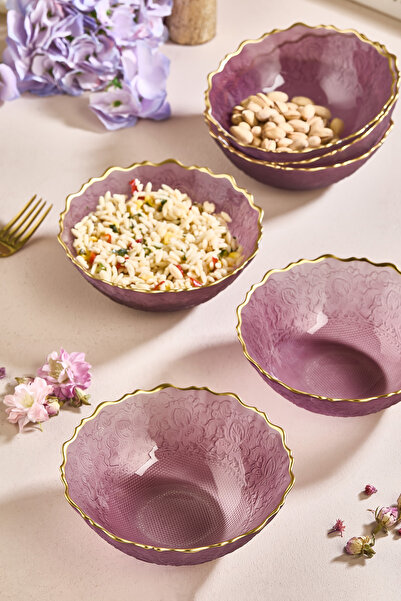 Lora Bianca Goblen Mürdüm 6 Parça 15 cm Cam Salata/çorba/çerez Kasesi Seti