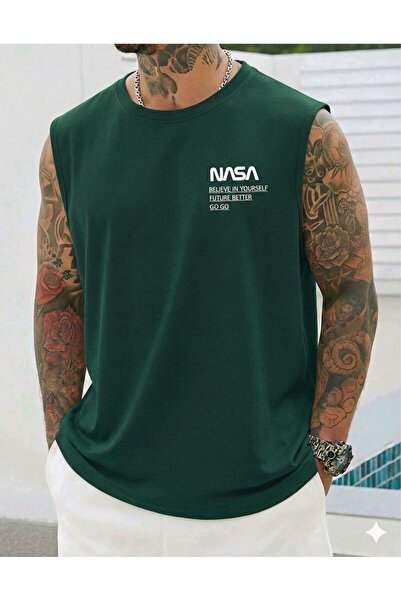 BW Bravely Wear NASA BELİEVE Baskılı Erkek Sıfır Kol Sporcu Kolsuz Tişört