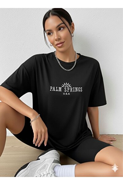 BW Bravely Wear PALM SPRINGS Εμπριμέ Γυναικείο Μπλουζάκι με Λαιμόκοψη Ποδηλάτου