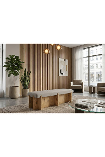 DeccoStil Tower Maxi Doğal Ahşap Bench Puf 40x120 cm-Babyface Kumaş Yatak Ucu...