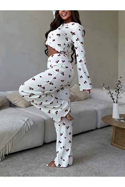 JANES Set de două piese pentru femei, cu mâneci lungi, cu modele guler rotund...