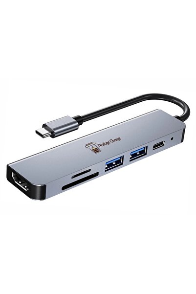 PRESTIGE CHARGE Hub USB-C 6 în 1, HDMI 4K, PD 100W, USB 3.0, USB 2.0, SD/TF, ...
