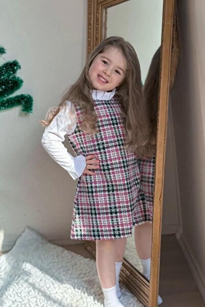 morbella Girl's Vintage Chanel Fabric Checkered Gilet Dress