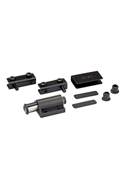 MegaVitrin Glass Cover Hinge Snap Fastener Set with Magnetic Pusher Black |   Canex Showcase and Cabinet Hinge Set