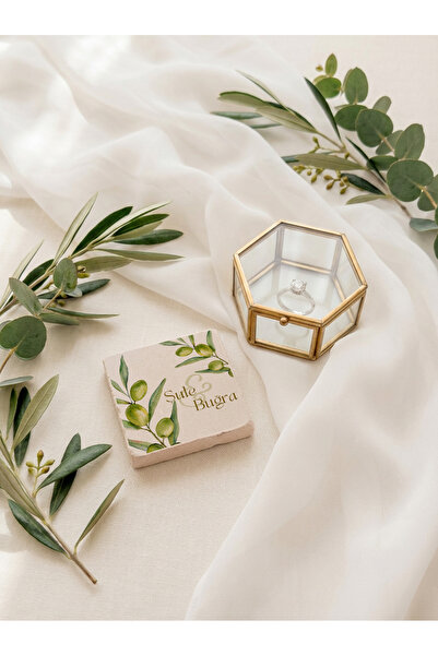 arslart Zeytin Dalı Desenli Kişiye Özel Doğal Taş Magnet, Düğün Nişan Nikah H...