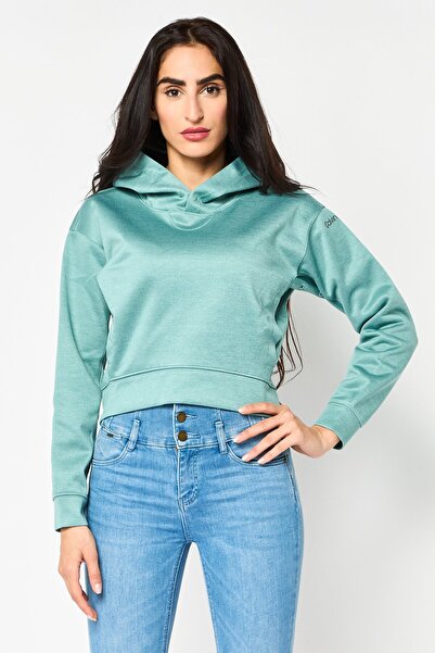 Calvin Klein هودي نسائي بأكمام طويلة وشعار ماركة، لون أخضر مخضر