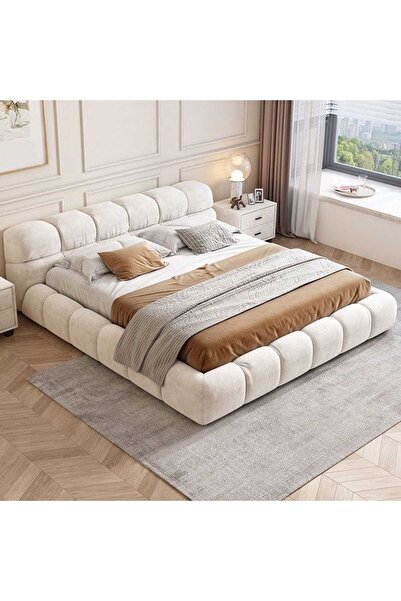 homejoyz سرير خشبي سويدي عصري من شانيل - أبيض