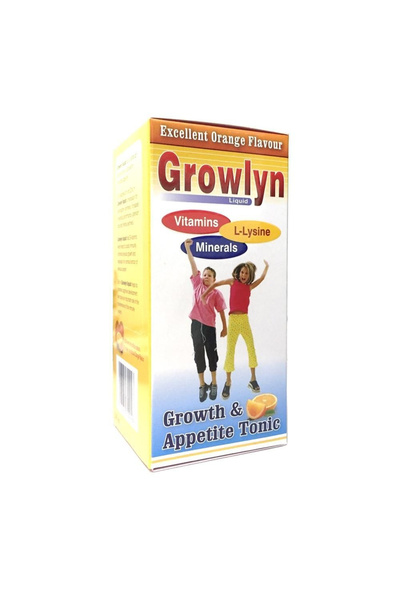 GROWLYN مكمل غذائي سائل لدعم النمو والشهية، بنكهة البرتقال، للأطفال من عمر سن...
