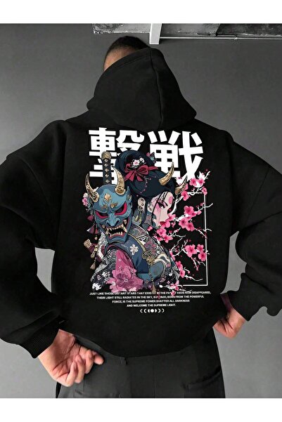 Anime karakter & slogan baskılı kapüşonlu sweatshirt (hoodie)