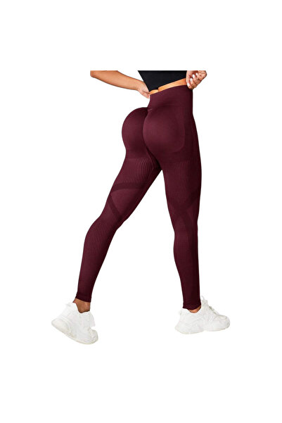 OEM Elegant Sports Leggings, High Waist and Push-Up Effect, Burgundy