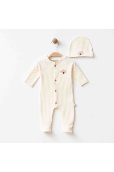 blumi kids Daisy Embroidered Organic Booties Romper & Beanie