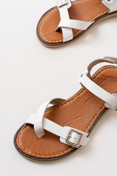 idimilla 205-091 White Orthopedic Genuine Leather Women's Sandals