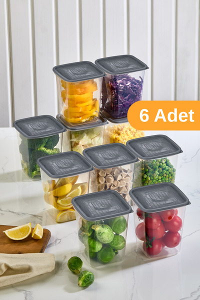 ESTİ 6 قطع - حاوية تخزين توابل سعة 1.3 لتر مع غطاء |   منظم خزانة المطبخ / الثلاجة 10x10x13 سم