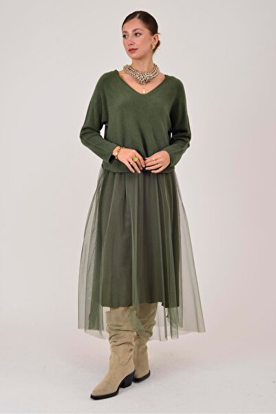 Marjinal Kadın Tül Detaylı İkili Elbise