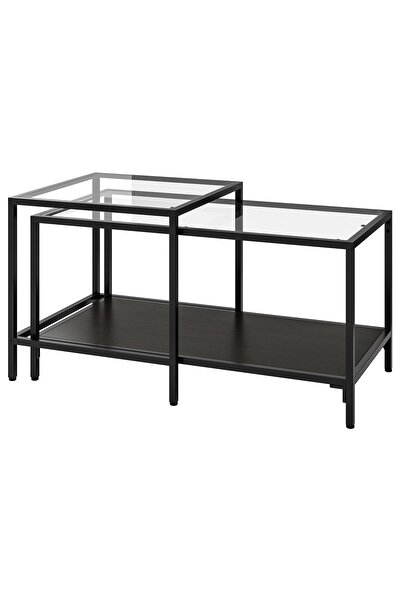 AZOZ MERCHLY طاولتان متداخلتان من فيتسيو، طقم من قطعتين، لون بني داكن/زجاج، 90 × 50 سم