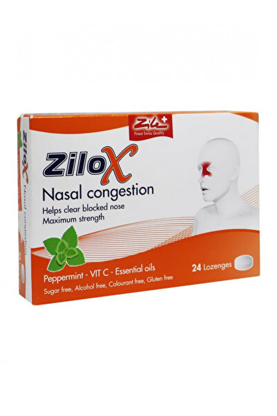 Zilox أقراص استحلاب بنكهة النعناع مع فيتامين سي لعلاج احتقان الأنف، 24 قرصًا