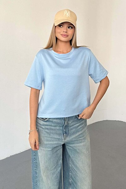 GİYSA Women's Crew Neck Regular Fit Basic T-Shirt Blue - Ms0001353