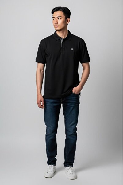 Exuma 1412040 Polo Yaka Tişört - Siyah