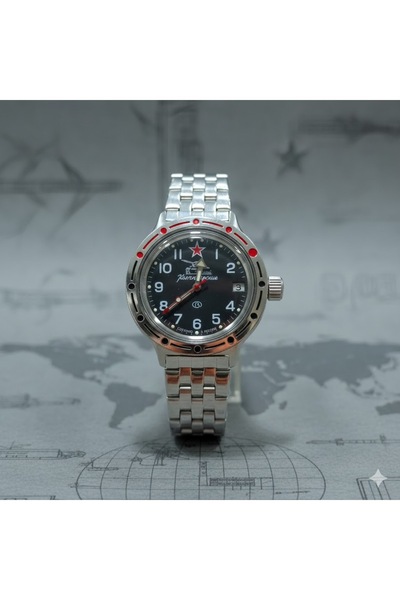 ESKİ YENİ ANTİK Vostok Komandirskie Russian Mechanical Watch Black Dial Steel...