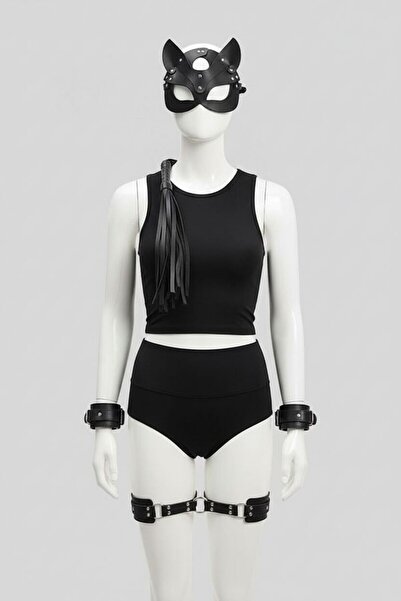 Genel Markalar Maske Kırbaç Bileklik Ten Oluşan 5 Li Harness Deri Set 007