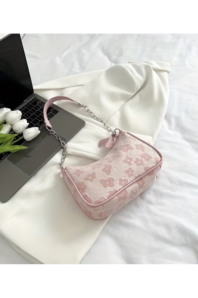 ÇANTA HEART LEAF pembe renk çiçek desenli çapraz askılı omuz çantası