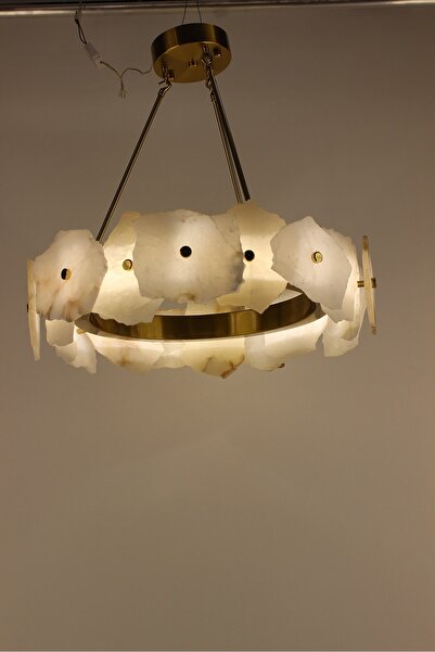 GN GEN AYDINLATMA Modern Ham Mermer Parçalı 3 Renk Led Bronz Eskitme Sarkıt Avize