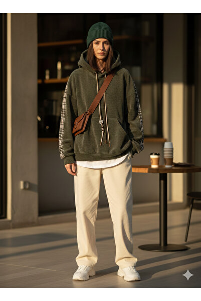 Miss BuBu Collection Unisex İtalyan Kolları Çizgili Kadife Oversize Sweatshirt