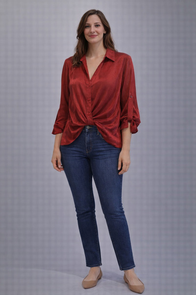 AYHAN Foldable Sleeve Chiffon Blouse