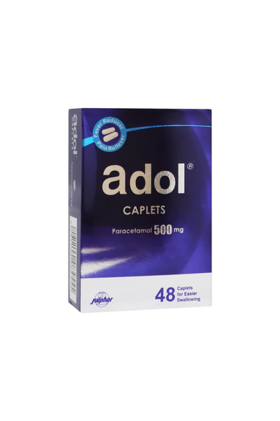 Adol Paracetamol Caplets Used for Pain Relief, 48 Pieces
