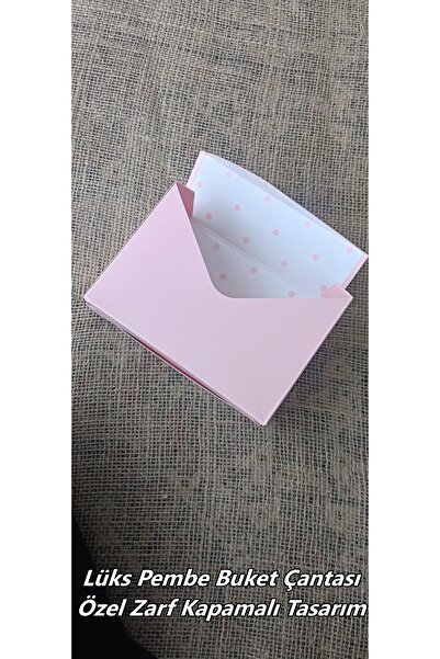 hobidaşım Zarf Tasarımlı Pastel Pembe Çiçek Çantası - Puantiyeli İç Detaylı
