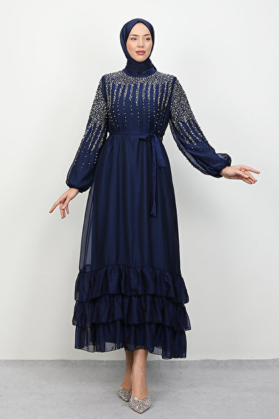 Suna Pearl Chiffon Dress Navy