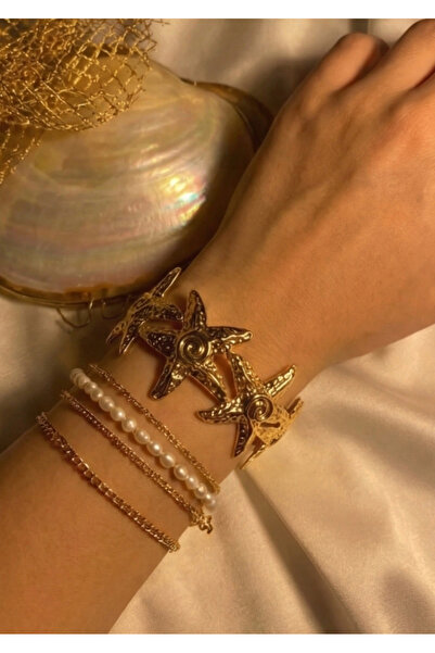 Ashley Collection Gold Renk Deniz Yıldızı Figürlü Ayarlanabilir Kelepçe Bilez...