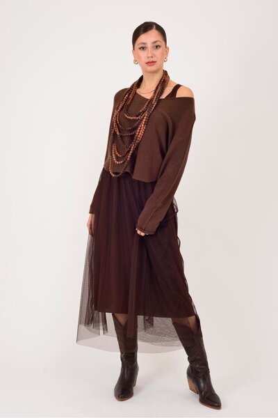 Marjinal Kadın Tül Detaylı İkili Elbise