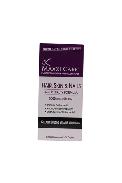 PHARMAXXI أقراص مكمل غذائي من ماكسي كير، 5000 ميكروغرام من البيوتين، متعدد الفيتامينات للشعر والبشرة والأظافر، عبوة من 30 قرصًا