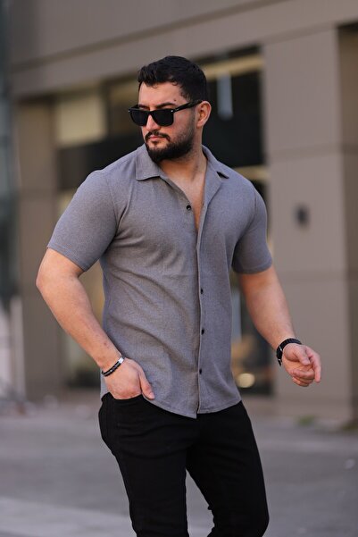 WE AND ME Men's Short Sleeve Polo Neck Buttoned Shirt Slim Fit Casual Knitwear Top